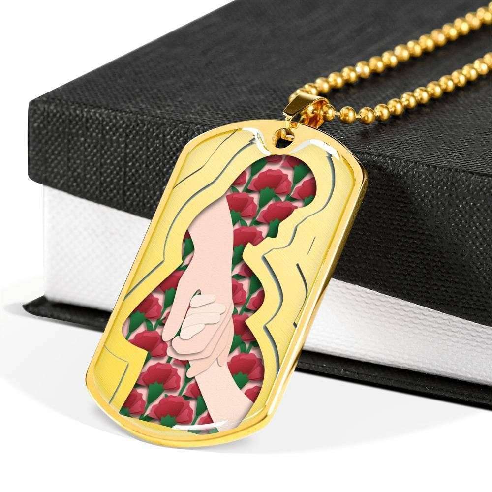 Mom Dog Tag Mother’S Day Gift, Mom Hold Her Son’S Hand Dog Tag Military Chain Necklace For Mom Gifts for Mother (Mom) Rakva