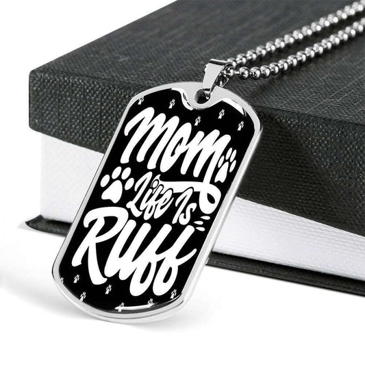 Mom Dog Tag Mother’S Day Gift, Mom Life Is Ruff Dog Tag Military Chain Necklace For Mom Gifts for Mother (Mom) Rakva