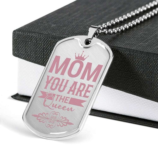 Mom Dog Tag Mother’S Day Gift, Mom You Are The Queen Dog Tag Military Chain Necklace For Mom Gifts for Mother (Mom) Rakva