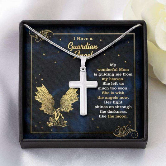 Mom Guardian Angel Necklace “ In Memory Of Mom “ Forever Faithful Cross Necklace “ Gift Necklace Message Card Rakva