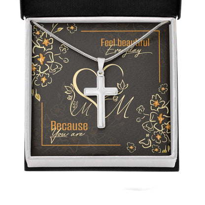 Mom Necklace, Gift For Mother’S Day Feel Beautiful Everyday, Vintage Message Card Cross Necklace Gifts for Mother (Mom) Rakva