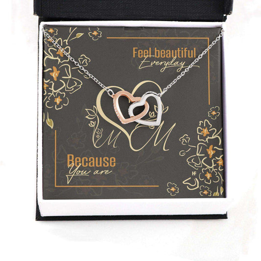 Mom Necklace, Gift For Mother’S Day Feel Beautiful Everyday, Vintage Message Card Hearts Necklace Gifts for Mother (Mom) Rakva