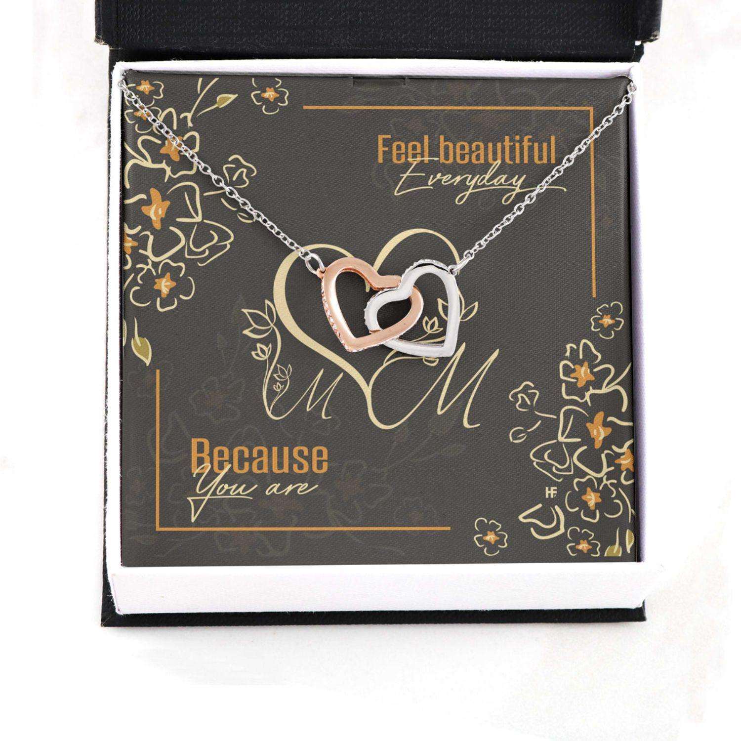 Mom Necklace, Gift For Mother’S Day Feel Beautiful Everyday, Vintage Message Card Hearts Necklace Gifts for Mother (Mom) Rakva