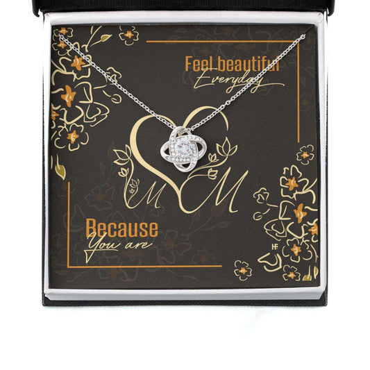 Mom Necklace, Gift For Mother’S Day Feel Beautiful Everyday, Vintage Message Card Love Knot Necklace Gifts for Mother (Mom) Rakva