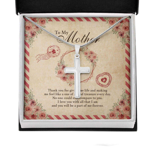 Mom Necklace, Gift For Mother’S Day Thanks For Giving Me Life, Vintage Message Card Cross Necklace Gifts for Mother (Mom) Rakva