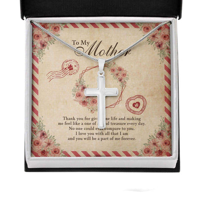 Mom Necklace, Gift For Mother’S Day Thanks For Giving Me Life, Vintage Message Card Cross Necklace Gifts for Mother (Mom) Rakva