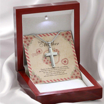 Mom Necklace, Gift For Mother’S Day Thanks For Giving Me Life, Vintage Message Card Cross Necklace Gifts for Mother (Mom) Rakva