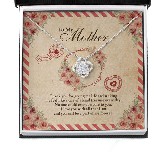 Mom Necklace, Gift For Mother’S Day Thanks For Giving Me Life, Vintage Message Card Love Knot Necklace Gifts for Mother (Mom) Rakva
