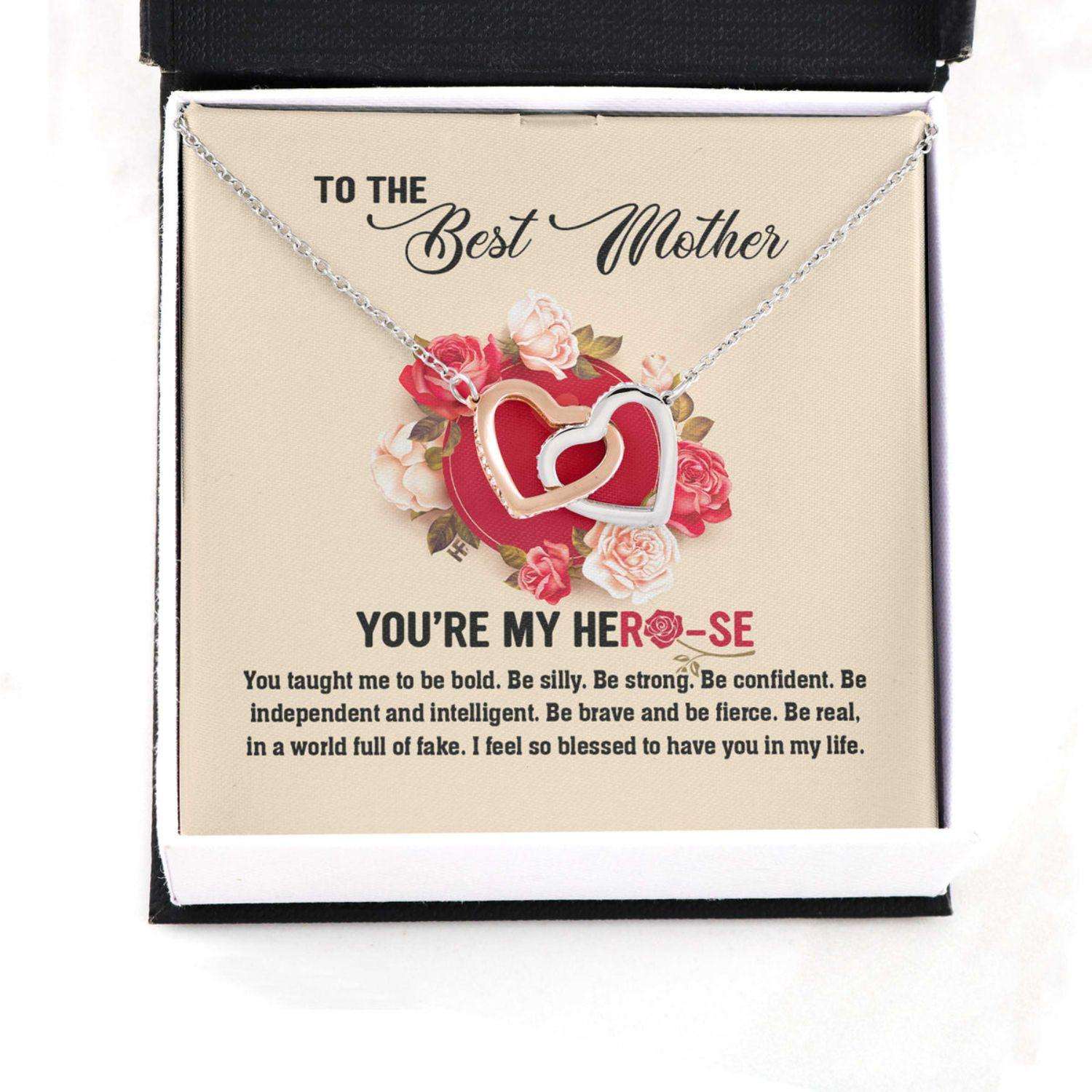 Mom Necklace, Gift For Mother’S Day You’Re My Herose, Message Card Hearts Necklace Gifts for Mother (Mom) Rakva