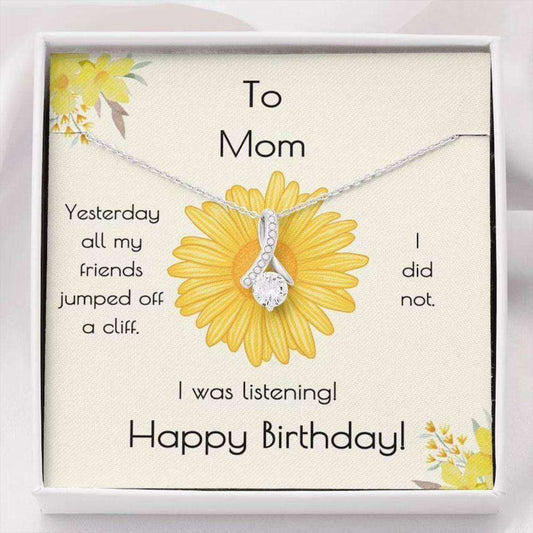 Mom Necklace, Mom Birthday Cliff Dive Sparkle Ribbon Necklace Gifts for Mother (Mom) Rakva