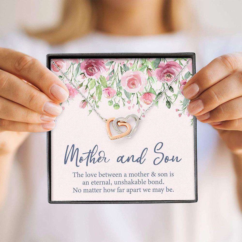 Mom Necklace, Mother Necklace “ Gifts For Mom -Mother And Son “ Interlocking Heart Necklace With Gift Box Gifts for Mother (Mom) Rakva