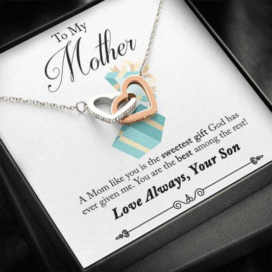 Mom Necklace, To Mom From Son “ Sweetest Gift “ Gift Necklace Message Card Gifts for Mother (Mom) Rakva