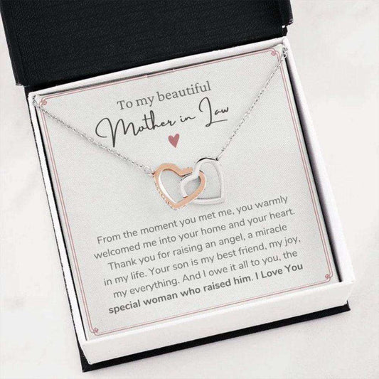 Mother-In-Law Necklace, Best Mother In Law Birthday Necklace, Mother In Law Interlocking Hearts Necklace Gifts for Mother In Law Rakva