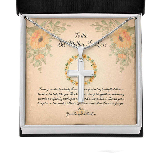 Mother In Law Necklace, Gift For Mother’S Day From Daughter To The Best Mother-In-Law Message Card Cross Necklace Gifts For Daughter Rakva