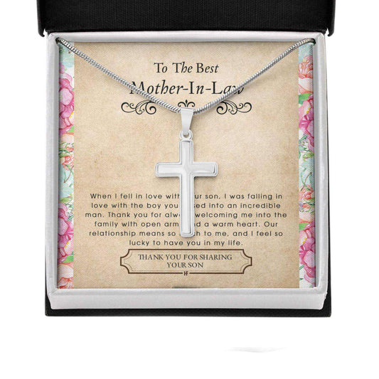 Mother In Law Necklace, Gift For Mother’S Day From Daughter, Vintage Message Card Cross Necklace Gifts For Daughter Rakva