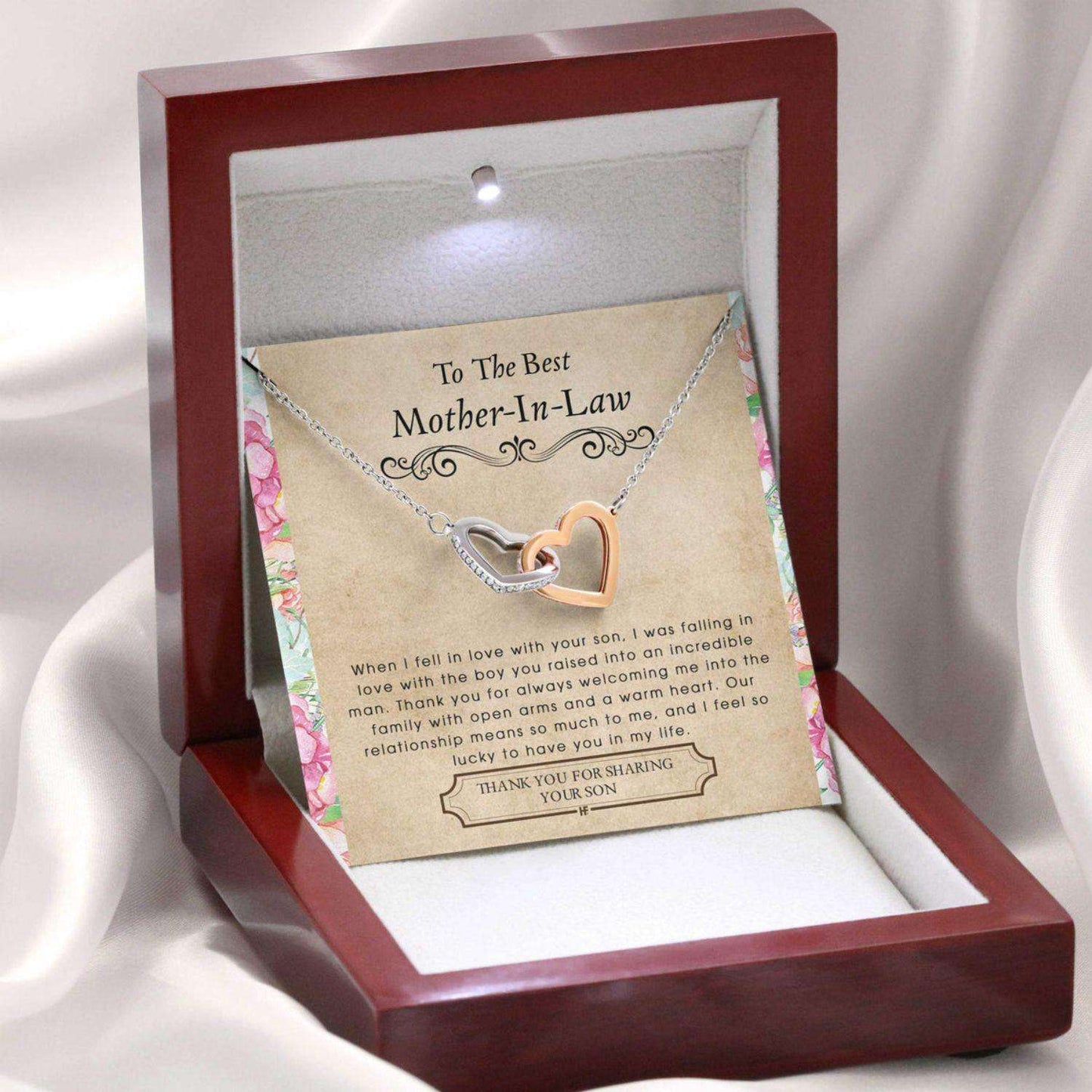 Mother In Law Necklace, Gift For Mother’S Day From Daughter, Vintage Message Card Hearts Necklace Gifts For Daughter Rakva