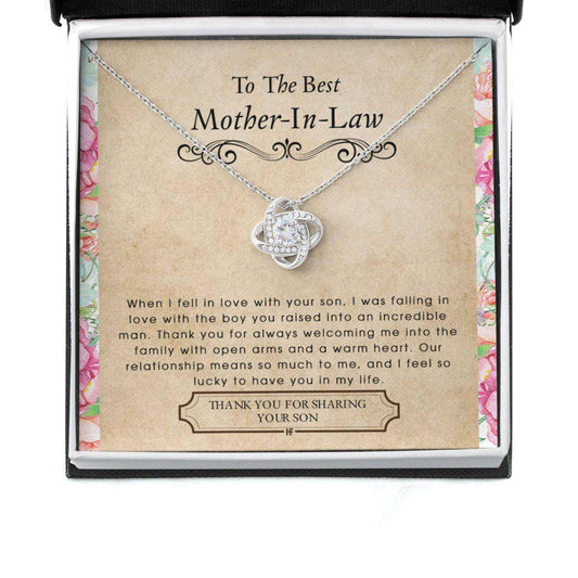 Mother In Law Necklace, Gift For Mother’S Day From Daughter, Vintage Message Card Love Knot Necklace Gifts For Daughter Rakva