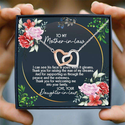 Mother-In-Law Necklace, To My Mother-In-Law ˜Flowers’ Joined Hearts Necklace, Gift For Mother-In-Law Gifts for Mother (Mom) Rakva
