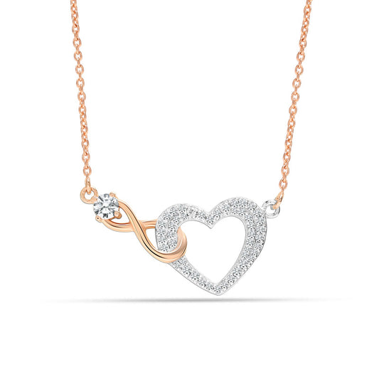 Eternal Love: 925 Sterling Silver Two-Tone Infinity Cubic Zirconia Heart Pendant Necklace for Teens