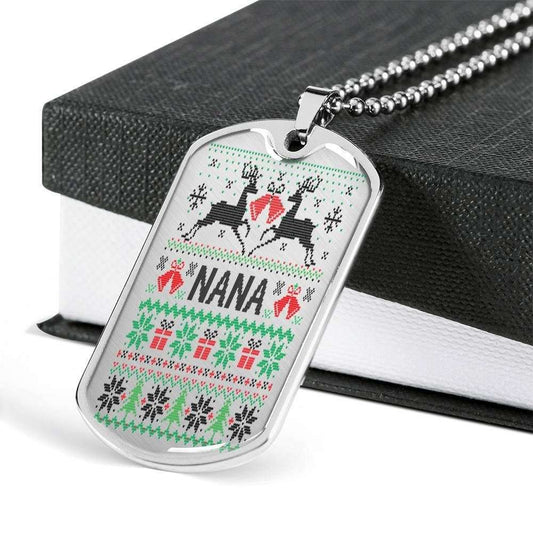 Nana Dog Tag, Custom Merry Christmas Dog Tag Military Chain Necklace For Nana Dog Tag Gifts for Grandmother Rakva