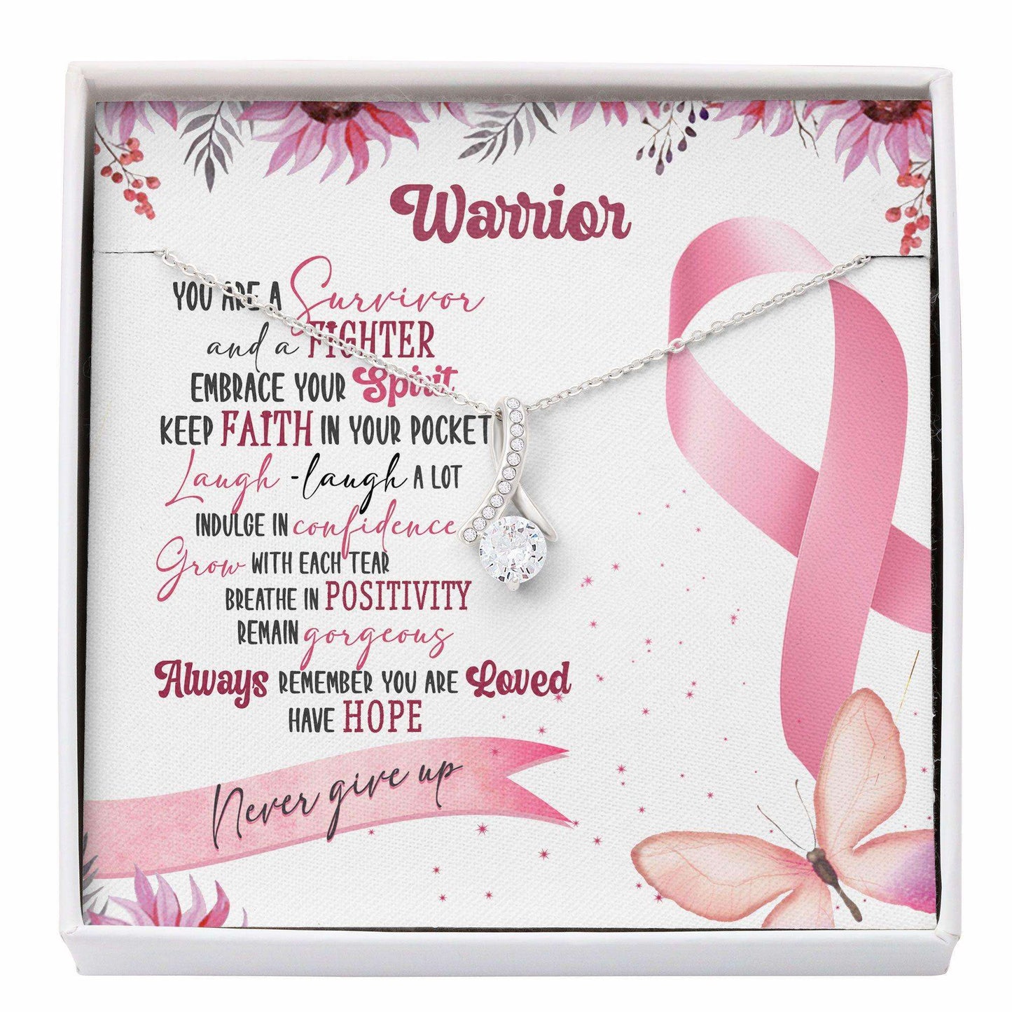 Necklace For Breast Cancer “ Warrior Cancer Fighter Survivor Necklace Gift “ Alluring Beauty Rakva