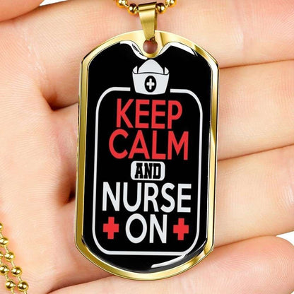 Nurse Dog Tag, Custom Picture Keep Calm And Nurse On Dog Tag Military Chain Necklace For Nurse Dog Tag Rakva