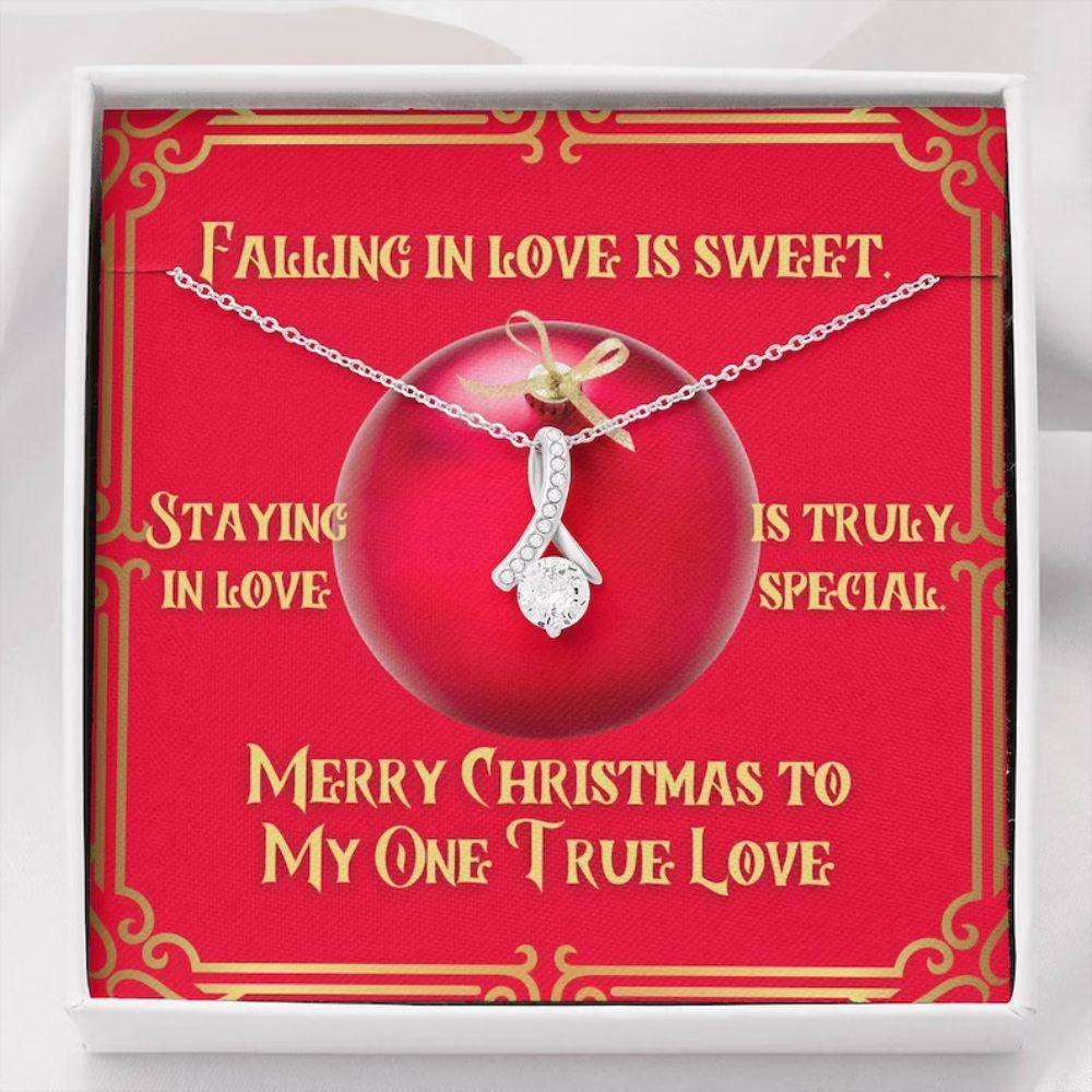 One True Love Necklace, Christmas Sparkle Ribbon White Gold Cz Necklace Rakva
