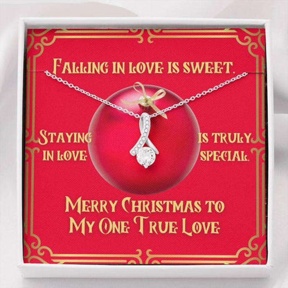 One True Love Necklace, Christmas Sparkle Ribbon White Gold Cz Necklace Rakva