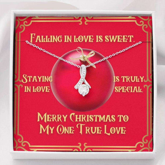 One True Love Necklace, Christmas Sparkle Ribbon White Gold Cz Necklace Rakva
