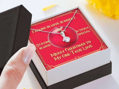 One True Love Necklace, Christmas Sparkle Ribbon White Gold Cz Necklace Rakva