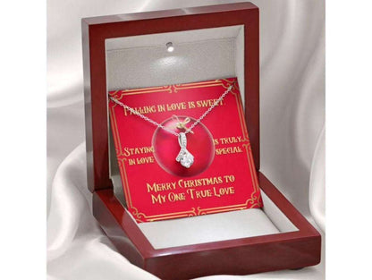 One True Love Necklace, Christmas Sparkle Ribbon White Gold Cz Necklace Rakva