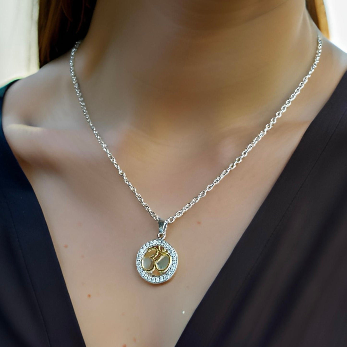 Om 925 Sterling Silver Pendant Necklace with Chain – Spiritual Jewelry | Rakva