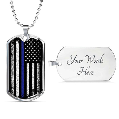 Police Officer Thin Blue Line Dog Tag Military Chain Necklace Rakva