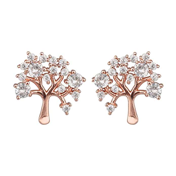 Rakva 925 Sterling Rose Gold Tree Of Life Earrings Women & Girls | With Certificate Of Authenticity For Self Rakva