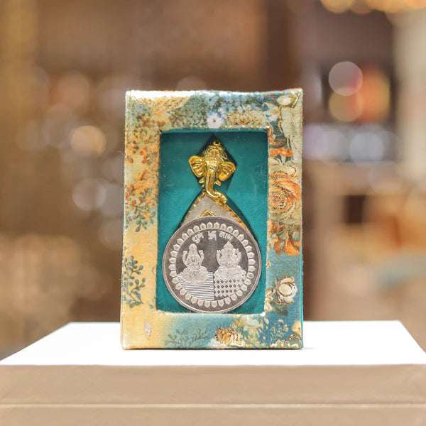 Rakva 999 Purity Ganesh Lakshmi ji Silver Coins With Gift Wrap For Diwali 10 gram silver coin Rakva