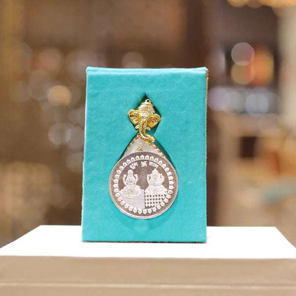 Rakva 999 Purity Ganesh Lakshmi ji Silver Coins With Gift Wrap For Diwali 10 gram silver coin Rakva