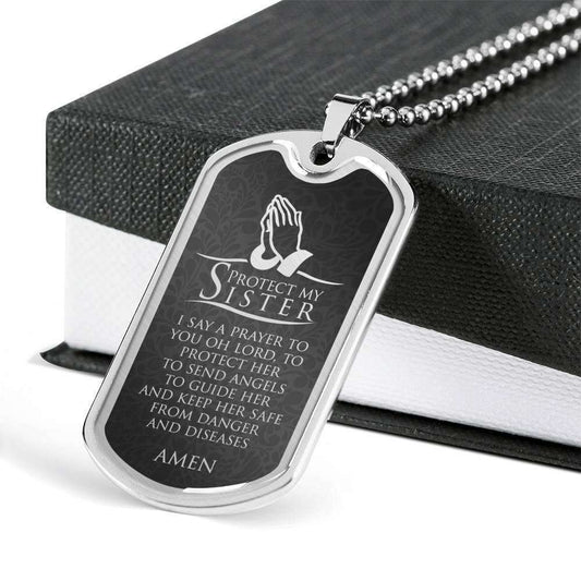 Sister Dog Tag, Custom Picture Protect My Sister Dog Tag Military Chain Necklace Gift For Sister Gifts For Friend Rakva