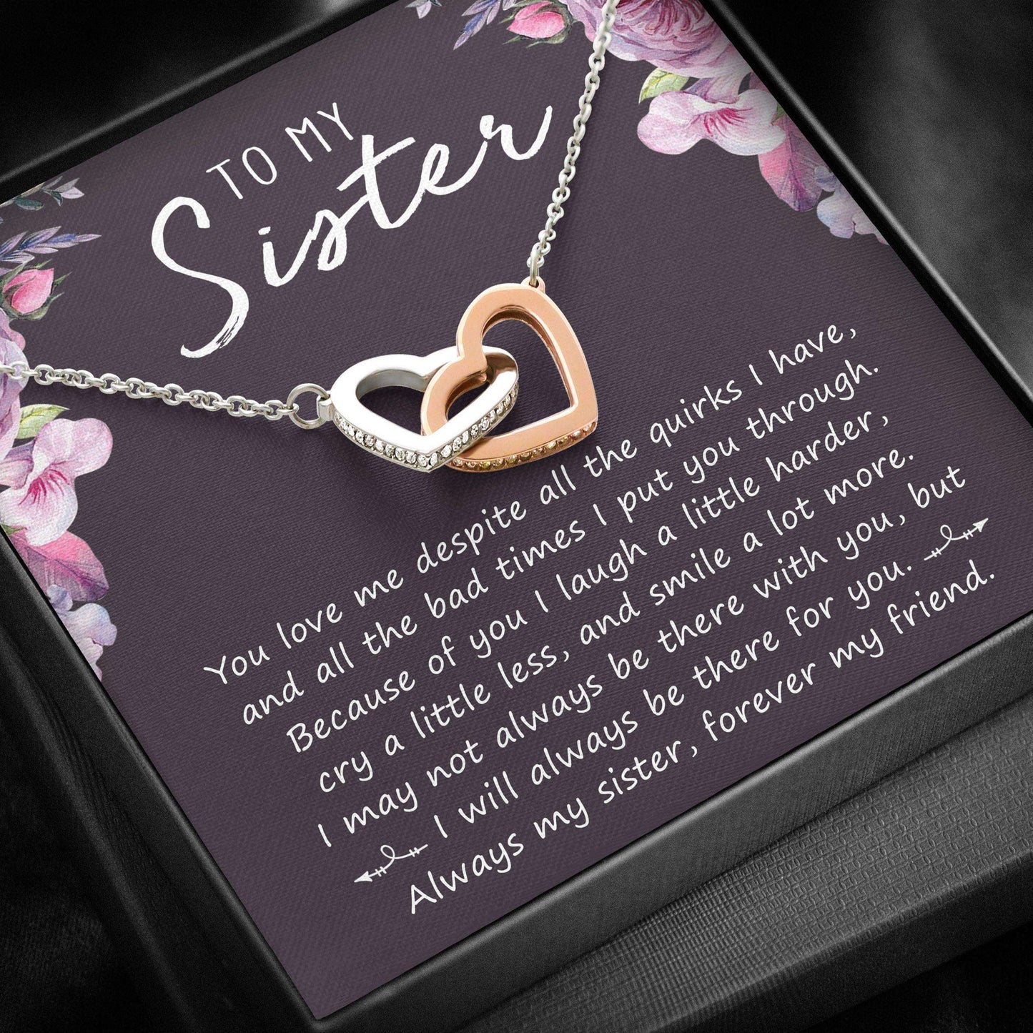 Sister Necklace Gifts “ To My Sister “ Interlocking Hearts Necklace Gifts for Sister Rakva
