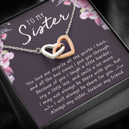 Sister Necklace Gifts “ To My Sister “ Interlocking Hearts Necklace Gifts for Sister Rakva