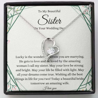 Sister Necklace, Sister Wedding Day Necklace Gift, Sister To Bride Gift, Little Sis Wedding Gift For Bride Rakva