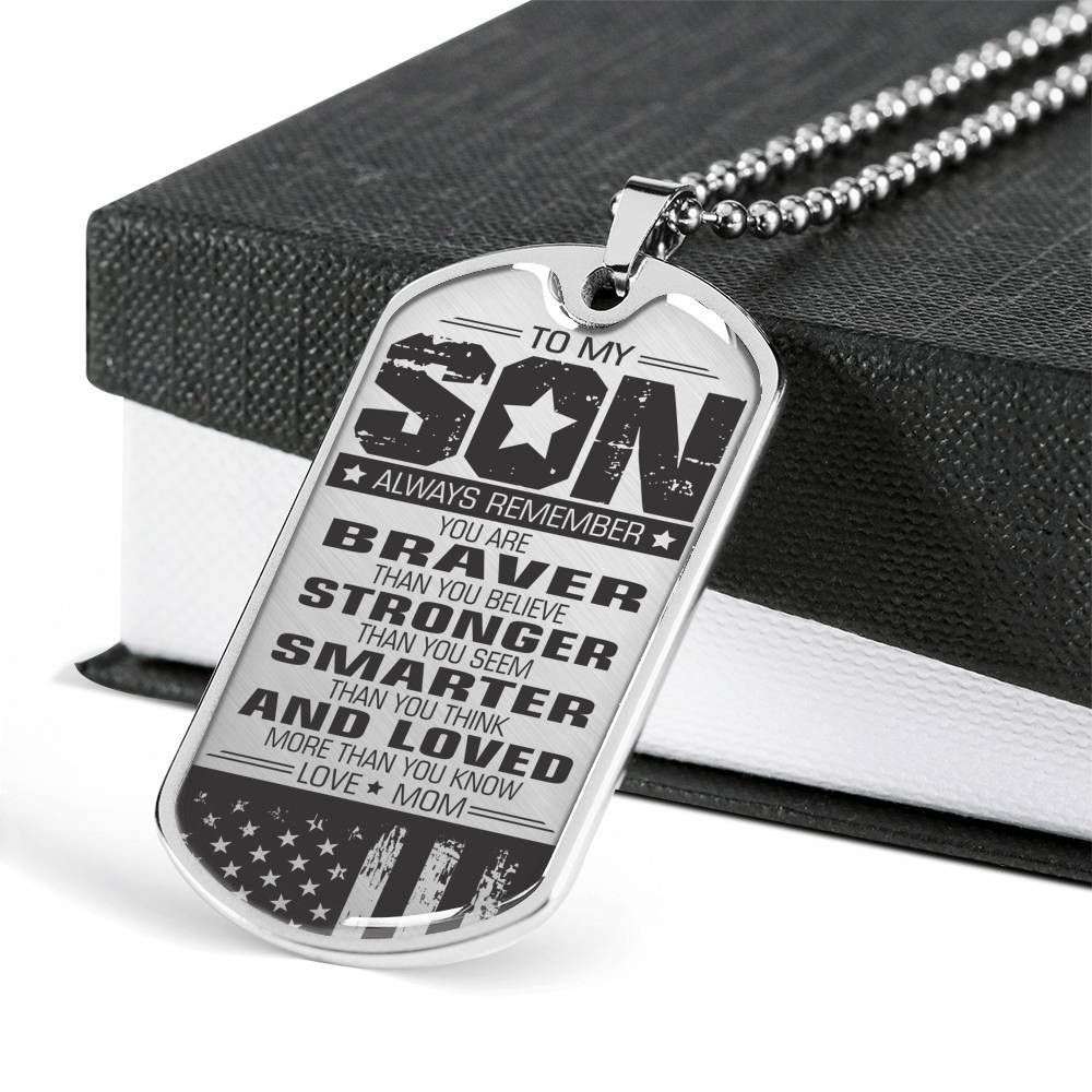 Son Dog Tag, Custom Dog Tag Military Chain Necklace Mom Giving Son You’Re Smarter Than You Think Dog Tag Gifts For Son Rakva