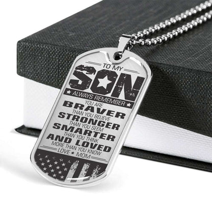 Son Dog Tag, Custom Dog Tag Military Chain Necklace Mom Giving Son You’Re Smarter Than You Think Dog Tag Gifts For Son Rakva
