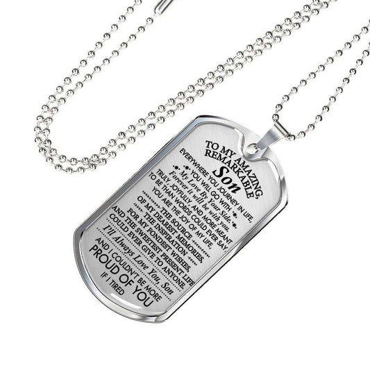 Son Dog Tag, Custom Gift For Amazing Remarkable Son Dog Tag Military Chain Necklace Dog Tag Gifts For Son Rakva