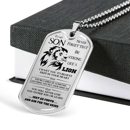 Son Dog Tag, Custom Gift For Son Lion Dog Tag Military Chain Necklace Dog Tag Gifts For Son Rakva