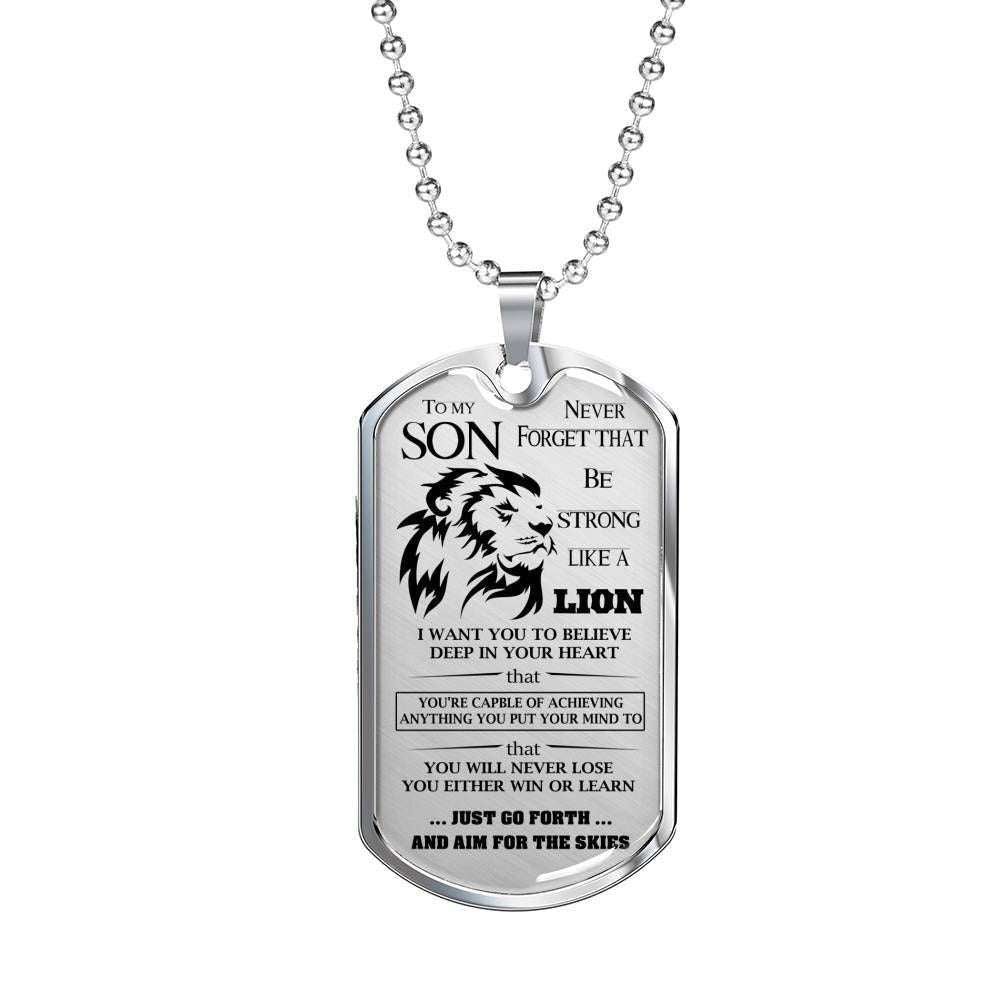 Son Dog Tag, Custom Gift For Son Lion Dog Tag Military Chain Necklace Dog Tag Gifts For Son Rakva