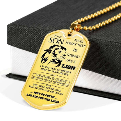Son Dog Tag, Custom Gift For Son Lion Dog Tag Military Chain Necklace Dog Tag Gifts For Son Rakva