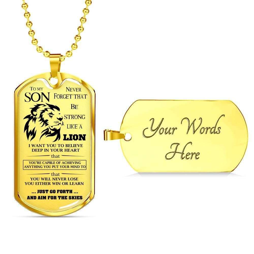 Son Dog Tag, Custom Gift For Son Lion Dog Tag Military Chain Necklace Dog Tag Gifts For Son Rakva