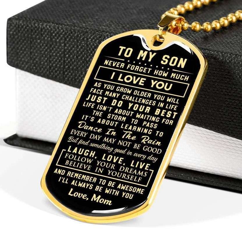 Son Dog Tag, Custom Mom Giving Son Dog Tag Military Chain Necklace Just Do Your Best Dog Tag Rakva
