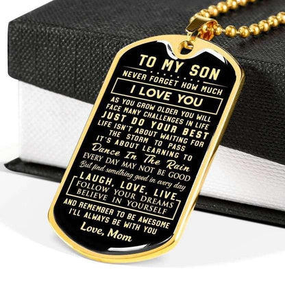Son Dog Tag, Custom Mom Giving Son Dog Tag Military Chain Necklace Just Do Your Best Dog Tag Rakva