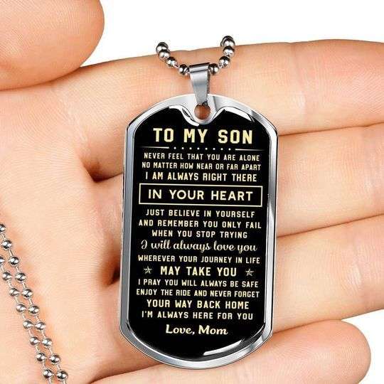 Son Dog Tag Custom Picture, Always Right There In Your Heart Dog Tag Necklace For Son Gifts For Son Rakva